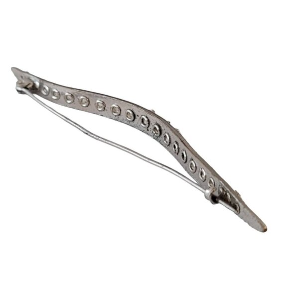 Silver Tone Clear Rhinestone Art Deco Arched Bar Pin, M613 - Picture 5 of 8